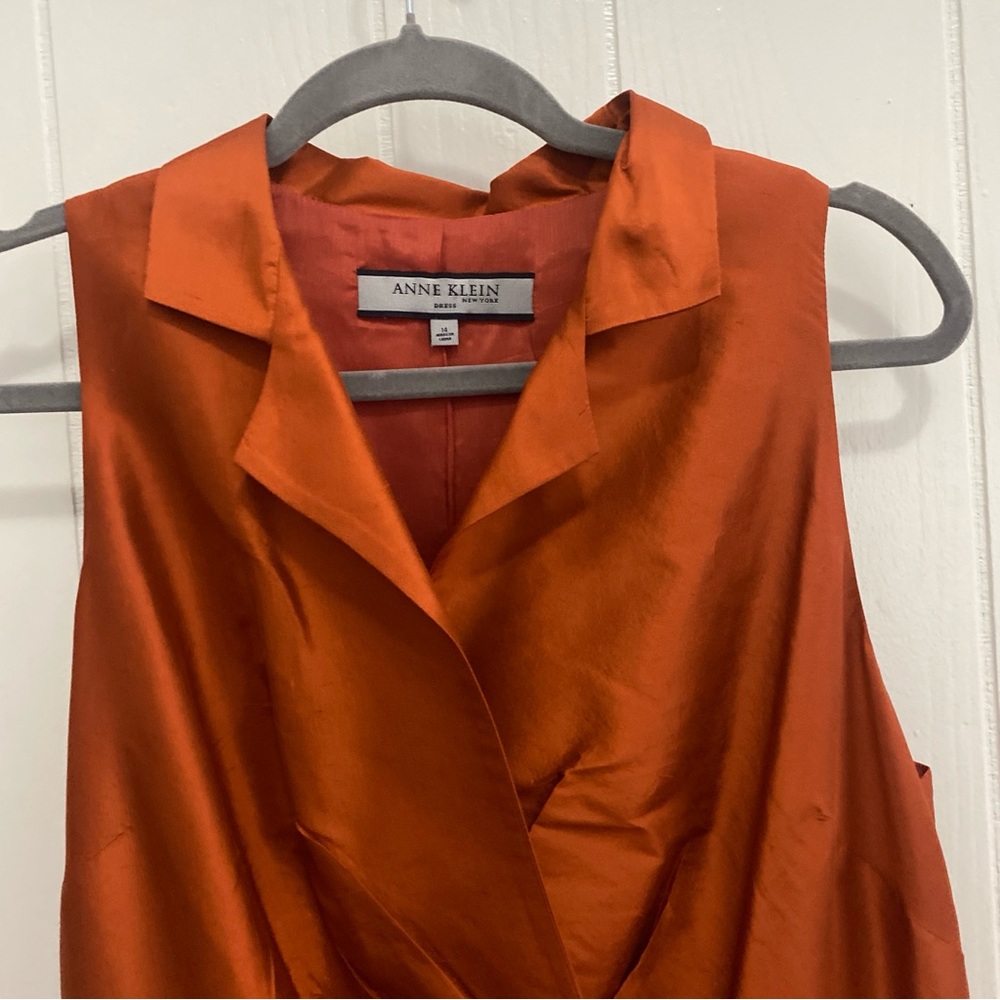 Anne Klein Orange Dress Sleeveless Belted 100% Silk Size 14 - Picture 2 of 10